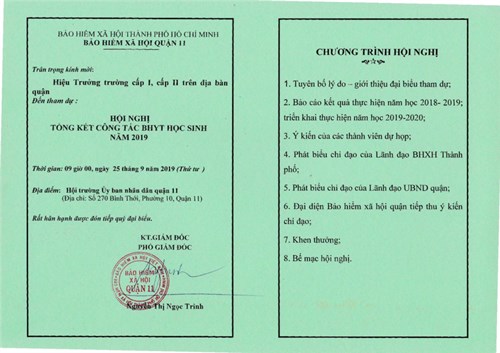 Thư mời dự Hội nghị Tổng kết công tác Bảo hiểm Y tế học sinh năm học 2018 - 2019